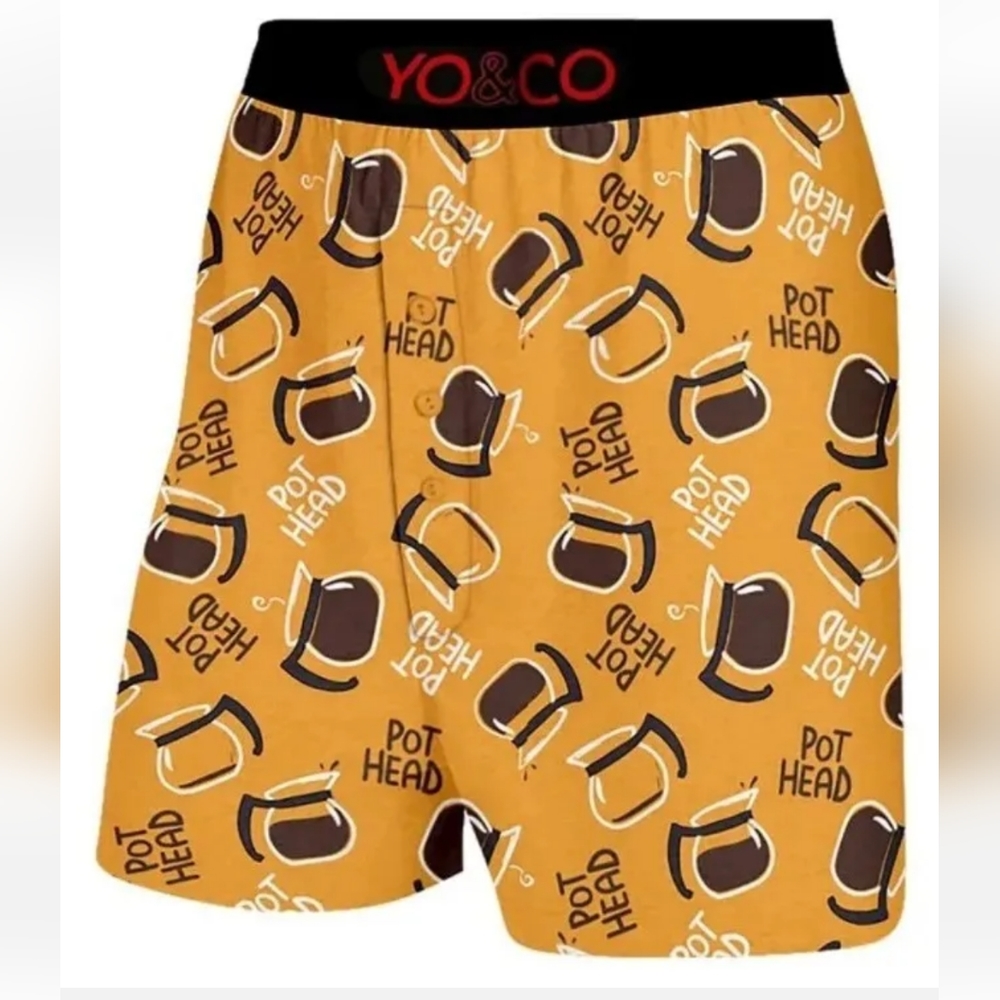 YO and CO Coffee Pot Head Boxer Briefs Cotton Button Fly Men Med Novelty Gift